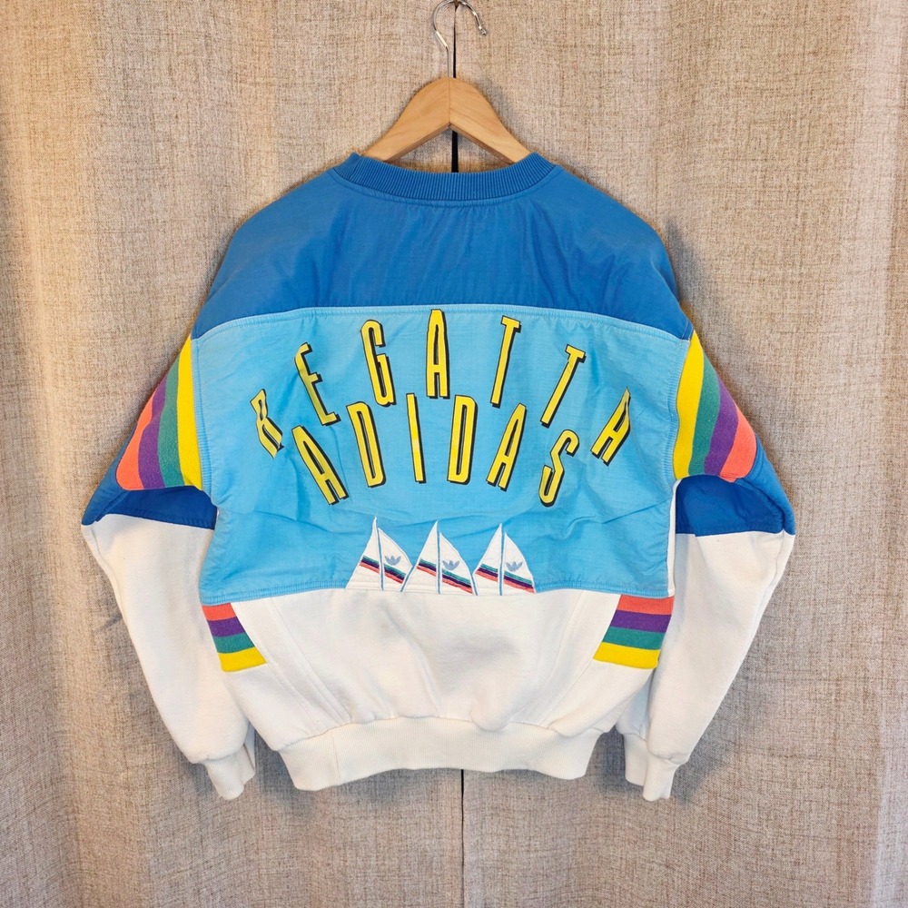 VTG Adidas Regatta Sweatshirt Mens S Multicolor Nautical Sailboat 80s Colorblock - Picture 6 of 8